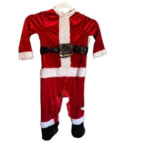 Baby Santa In Character Costume Size L Plush W/ Feet Snaps Red white NO HAT